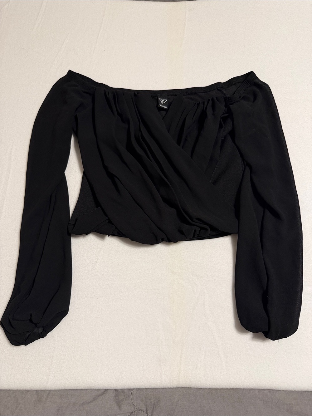 Windsor Black Off-Shoulder Wrap Peasant Blouse-s16